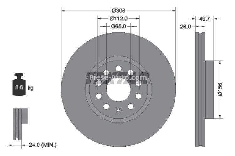 Disc frână TEXTAR, față, pentru: AUDI A3, A3 ALLSTREET; VW GOLF VIII 1.0-2.0D 07.19-