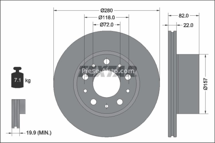 Disc frână TEXTAR, spate, pentru: FIAT DUCATO 2.2D 07.21-