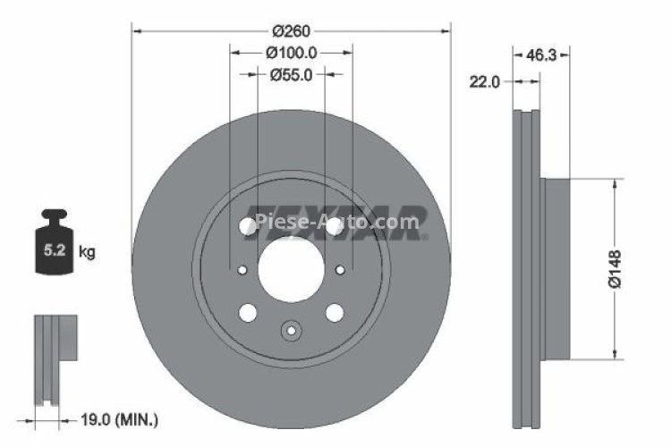 Disc frână TEXTAR, față, pentru: TOYOTA AYGO X 1.0 03.22-