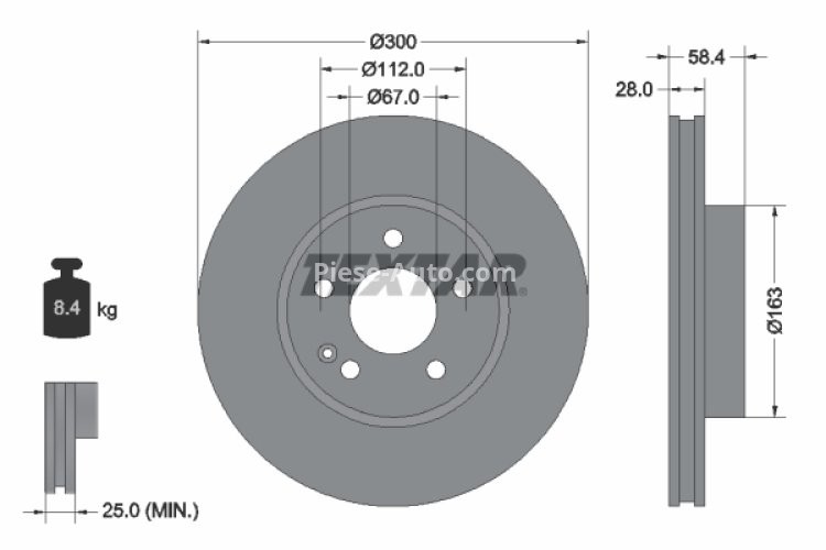 Disc frână TEXTAR, față, pentru: MERCEDES MARCO POLO CAMPER (W447), V (W447), VIANO (W639), VITO / MIXTO (W639) 1.6D-Electric 09.03-