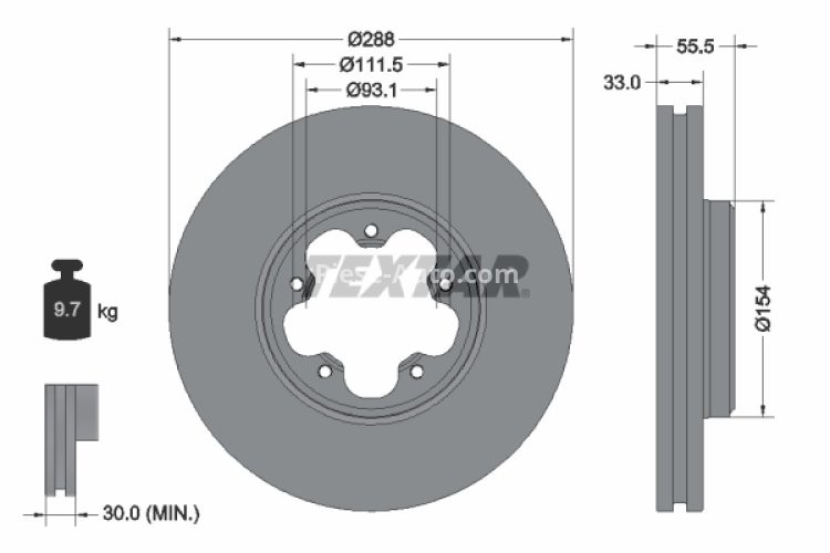 Disc frână TEXTAR, față, pentru: FORD TOURNEO CUSTOM V362, TRANSIT CUSTOM V362, TRANSIT V363 2.0D/2.0DH/2.2D 04.12-