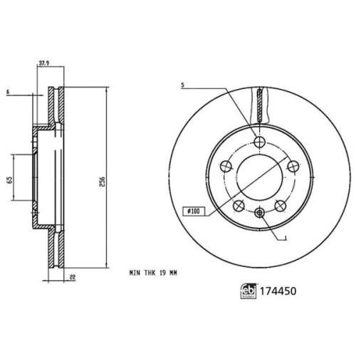 Disc frână FEBI, față, pentru: AUDI A1, A1 CITY CARVER; SEAT IBIZA V; SKODA FABIA IV, KAMIQ, SCALA; VW POLO VI 1.0-2.0 01.17-