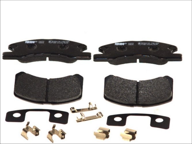 Set placuțe frână FERODO, față, pentru: DAIHATSU CUORE V, CUORE VI, CUORE VII, TREVIS; MITSUBISHI MIRAGE / SPACE STAR VI, MIRAGE VI 0.7/1.0/1.2 11.98-