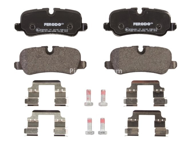 Set placuțe frână FERODO, spate, (cu piulita de actionare; cu suplimente; cu suruburi de ghidare), pentru: LAND ROVER DISCOVERY III, DISCOVERY IV 2.7D/4.0 07.04-12.18
