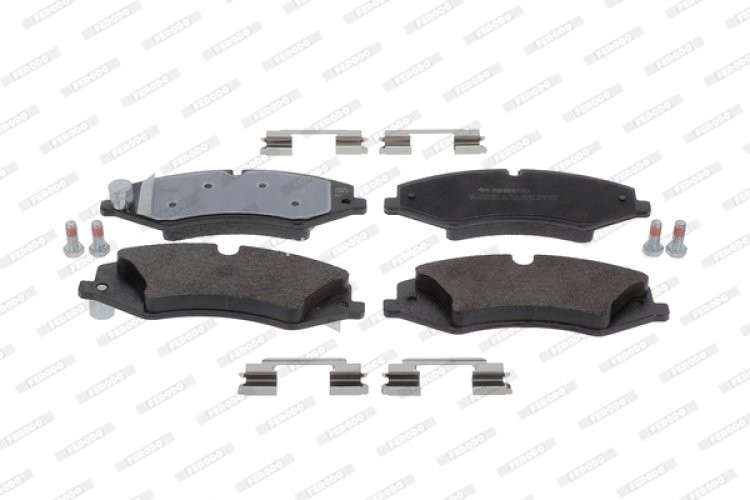 Set placuțe frână FERODO, față, (cu suplimente; (EN) with torsion damper), pentru: LAND ROVER DEFENDER, DISCOVERY IV, DISCOVERY V, RANGE ROVER III, RANGE ROVER IV, RANGE ROVER SPORT I 2.0-5.0 03.02-