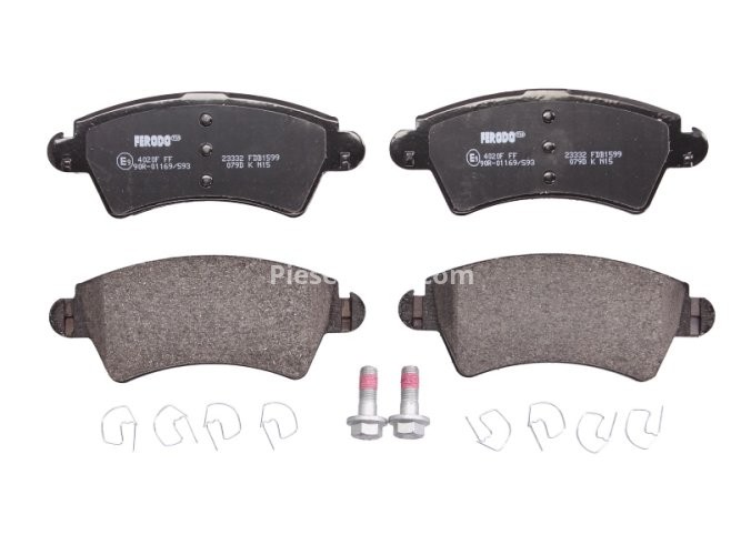 Set placuțe frână FERODO, față, (cu suruburi de ghidare), pentru: PEUGEOT 206, 306 1.6-2.0D 05.93-09.09