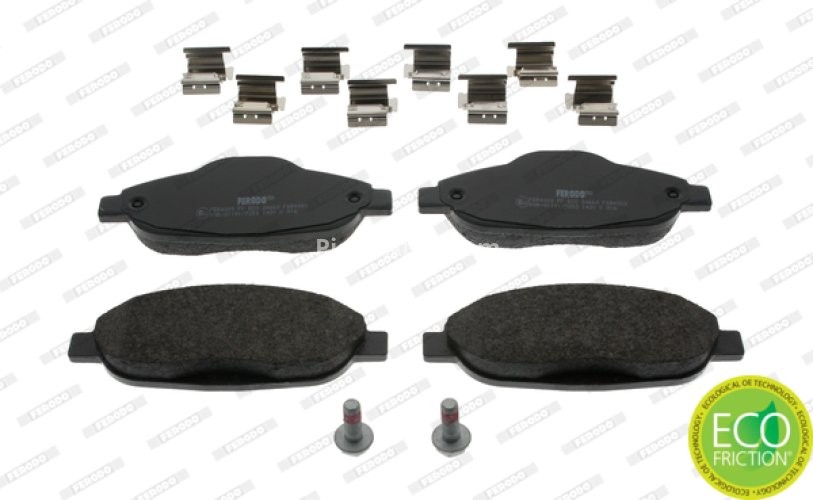 Set placuțe frână FERODO, față, (cu suruburi de ghidare), pentru: PEUGEOT 3008, 308, 308 I, 308 I/KOMBI, 408 1.2-2.0D 09.07-