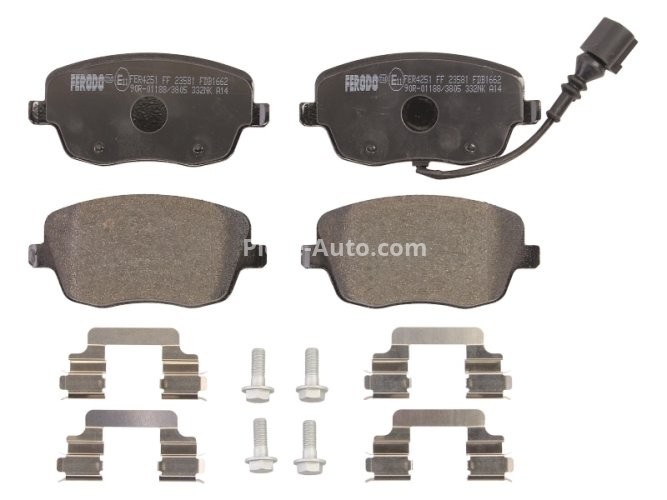 Set placuțe frână FERODO, față, (cu suruburi de ghidare), pentru: SEAT CORDOBA; SKODA FABIA II, ROOMSTER, ROOMSTER PRAKTIK; VW POLO, POLO IV 1.2-2.0 09.02-