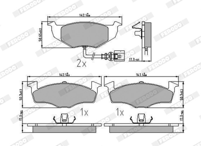 Set placuțe frână FERODO, față, pentru: SKODA FABIA I, FABIA I PRAKTIK, FABIA II, ROOMSTER PRAKTIK; VW POLO 1.0-2.0 08.99-05.15