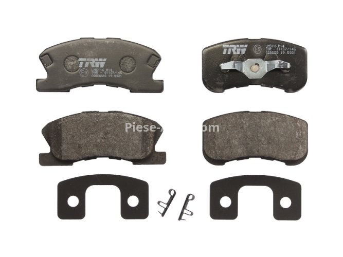 Set plăcuțe frână TRW, față (cu suplimente), pentru: DAIHATSU MOVE, SIRION, YRV; MITSUBISHI L200; TOYOTA DUET 1.0/1.3/2.8D 04.98-