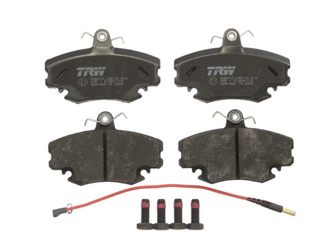 Set plăcuțe frână TRW, față (cu accesorii; cu șuruburi de ghidare etrier frână), pentru: DACIA LOGAN, LOGAN MCV, SANDERO; RENAULT 11, 18, 18 VARIABLE, 19 I 1.0-Electric 04.78-