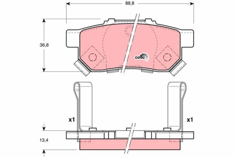 Set plăcuțe frână TRW, spate, (cu accesorii; cu șuruburi de ghidare etrier frână), pentru: HONDA CITY IV, CITY V, CIVIC V, CIVIC VI, CRX III, JAZZ II, JAZZ III, JAZZ IV 1.2-1.6 10.84-
