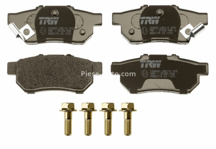 Set plăcuțe frână TRW, spate, (cu accesorii; cu șuruburi de ghidare etrier frână), pentru: HONDA CITY IV, CITY V, CIVIC V, CIVIC VI, CRX III, JAZZ II, JAZZ III, JAZZ IV 1.2-1.6 10.84-