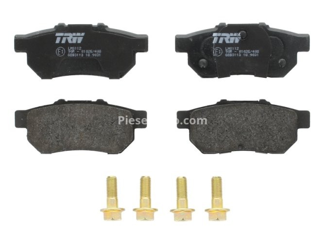Set plăcuțe frână TRW, spate, (cu accesorii; cu șuruburi de ghidare etrier frână), pentru: HONDA CIVIC V, CIVIC VI, CRX III; SUZUKI SWIFT I 1.3/1.5/1.6 10.84-02.01