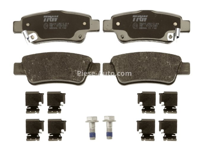 Set plăcuțe frână TRW, spate, (cu accesorii; cu șuruburi de ghidare etrier frână), pentru: HONDA CR-V III 2.0/2.2D/2.4 06.06-