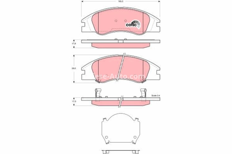 Set plăcuțe frână TRW, față (cu suplimente), pentru: KIA CERATO I, RIO I 1.3-2.0D 08.00-12.09