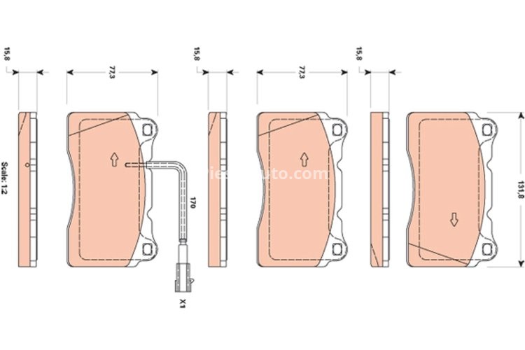 Set plăcuțe frână TRW, față, pentru: LANCIA DELTA III; MASERATI GHIBLI III 1.8/3.0 01.09-