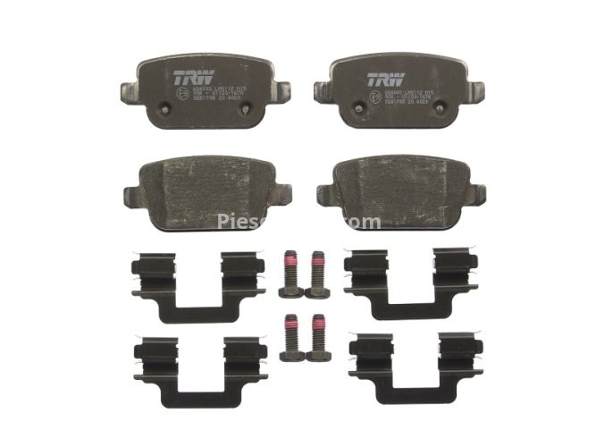 Set plăcuțe frână TRW, spate, (cu accesorii; cu șuruburi de ghidare etrier frână), pentru: LAND ROVER FREELANDER 2 2.2D 10.06-10.14