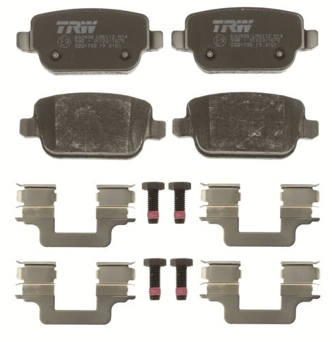 Set plăcuțe frână TRW, spate, (cu accesorii; cu șuruburi de ghidare etrier frână), pentru: LAND ROVER FREELANDER 2 2.2D 10.06-10.14