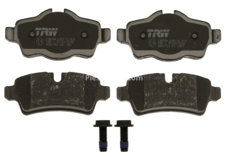 Set plăcuțe frână TRW, spate, (cu accesorii; cu șuruburi de ghidare etrier frână), pentru: MINI (R50, R53), (R56), (R57), (R58), (R59), CLUBMAN (R55) 1.4-2.0D 03.06-06.15