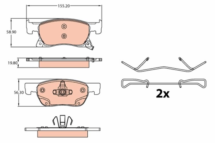 Set plăcuțe frână TRW, față (cu suplimente), pentru: OPEL ASTRA K, ASTRA K/KOMBI 1.0-1.6D 06.15-