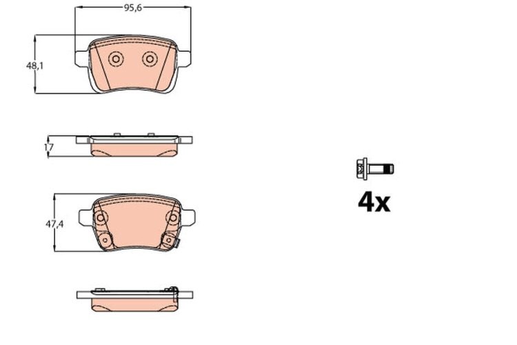 Set plăcuțe frână TRW, spate, (cu accesorii; cu șuruburi de ghidare etrier frână), pentru: OPEL ADAM, CORSA E, CORSA E/HATCHBACK 1.0-1.6 09.14-