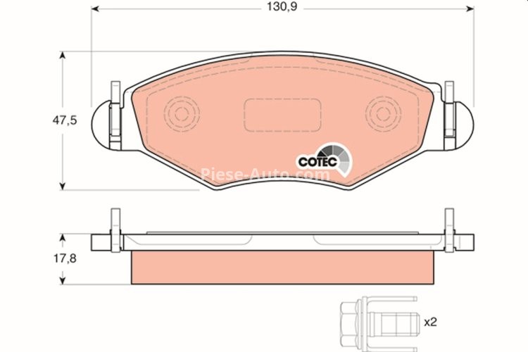 Set plăcuțe frână TRW, față (cu accesorii; cu șuruburi de ghidare etrier frână), pentru: PEUGEOT 206, 206+ 1.1-1.9D 09.98-