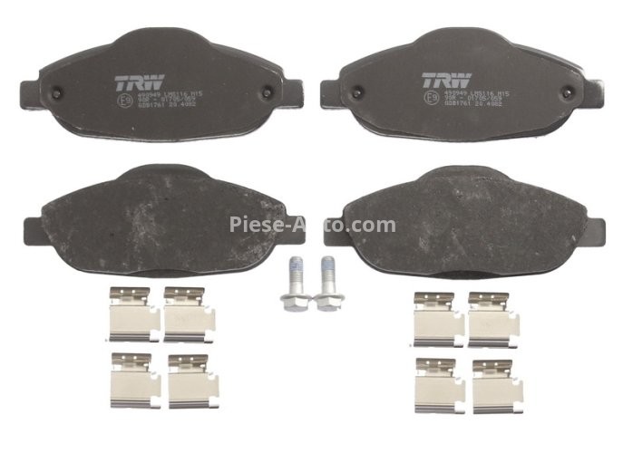 Set plăcuțe frână TRW, față (cu accesorii; cu șuruburi de ghidare etrier frână), pentru: PEUGEOT 3008, 308, 308 I, 308 I/KOMBI 1.2-2.0D 09.07-08.16
