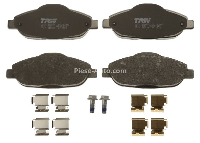 Set plăcuțe frână TRW, față (cu accesorii; cu șuruburi de ghidare etrier frână), pentru: PEUGEOT 3008, 308, 308 I, 308 I/KOMBI 1.2-2.0D 09.07-08.16