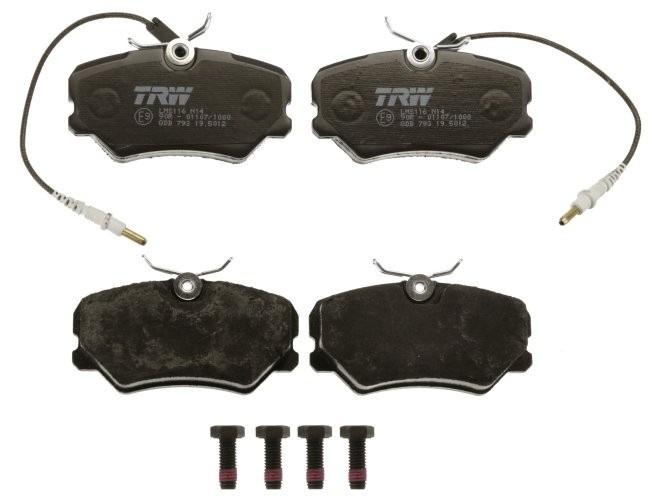 Set plăcuțe frână TRW, față (cu accesorii; cu șuruburi de ghidare etrier frână), pentru: PEUGEOT 405 I, 405 II, 405 II/KOMBI 1.4-1.9D 01.87-04.97