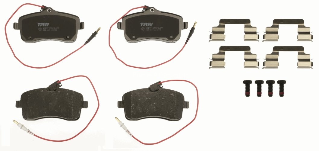 Set plăcuțe frână TRW, față (cu accesorii; cu șuruburi de ghidare etrier frână), pentru: PEUGEOT 407 1.6D-2.0D 03.04-02.11