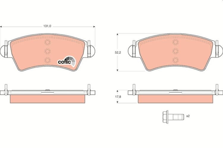 Set plăcuțe frână TRW, față (cu suplimente), pentru: PEUGEOT 206 1.6/2.0/2.0D 04.99-09.09