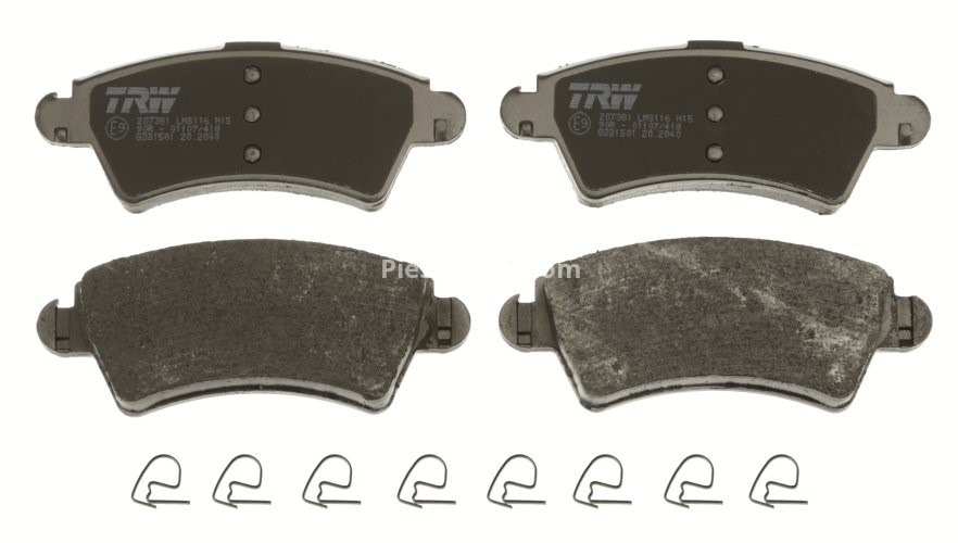Set plăcuțe frână TRW, față (cu suplimente), pentru: PEUGEOT 206 1.6/2.0/2.0D 04.99-09.09