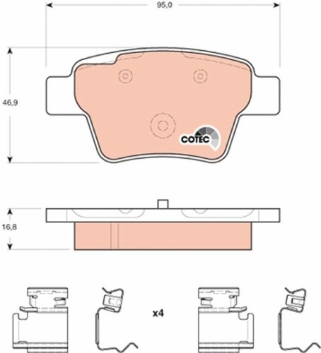 Set plăcuțe frână TRW, spate, (cu accesorii; cu șuruburi de ghidare etrier frână), pentru: PEUGEOT 207, 207/HATCHBACK, 207/KOMBI 1.6/1.6D 02.06-01.15