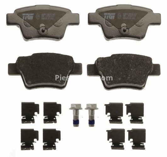Set plăcuțe frână TRW, spate, (cu accesorii; cu șuruburi de ghidare etrier frână), pentru: PEUGEOT 207, 207/HATCHBACK, 207/KOMBI 1.6/1.6D 02.06-01.15