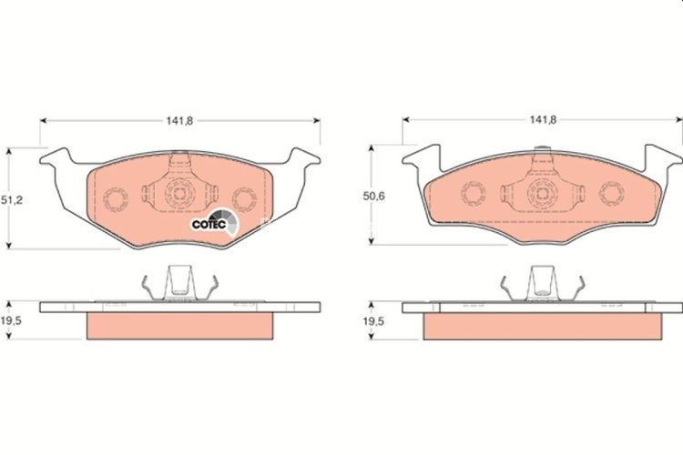 Set plăcuțe frână TRW, față, pentru: SEAT CORDOBA, CORDOBA VARIO, IBIZA II, TOLEDO I; VW GOLF III, POLO, POLO III CLASSIC, POLO/KOMBI, VENTO 1.4-1.9D 05.91-12.02