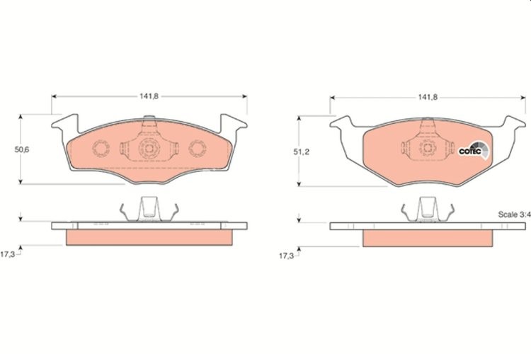 Set plăcuțe frână TRW, față, pentru: SEAT AROSA; SKODA FABIA I, FABIA I PRAKTIK, FABIA II; VW FOX, LUPO I, POLO, POLO III, POLO III CLASSIC, POLO/HATCHBACK 1.0-1.9D 10.94-12.14