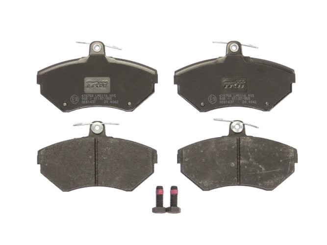 Set plăcuțe frână TRW, față (cu accesorii; cu șuruburi de ghidare etrier frână), pentru: SEAT AROSA, CORDOBA, CORDOBA VARIO, IBIZA II, INCA, TOLEDO I; VW CADDY II 1.0-2.0 02.86-07.05