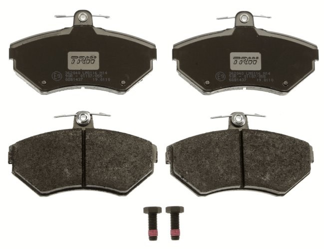 Set plăcuțe frână TRW, față (cu accesorii; cu șuruburi de ghidare etrier frână), pentru: SEAT AROSA, CORDOBA, CORDOBA VARIO, IBIZA II, INCA, TOLEDO I; VW CADDY II 1.0-2.0 02.86-07.05
