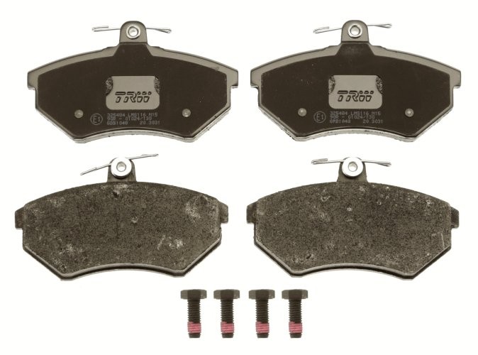 Set plăcuțe frână TRW, față (cu accesorii; cu șuruburi de ghidare etrier frână), pentru: SEAT CORDOBA, IBIZA II, INCA, TOLEDO I; VW CADDY II/MINIVAN, GOLF II 1.4-2.2 05.84-07.05