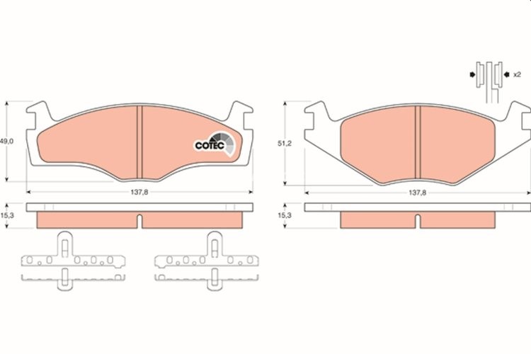 Set plăcuțe frână TRW, față (cu suplimente), pentru: SEAT CORDOBA, CORDOBA VARIO, IBIZA II; VW GOLF I, GOLF II, JETTA I, JETTA II, PASSAT B2, POLO, SANTANA, SCIROCCO 1.3-2.2 06.76-09.02