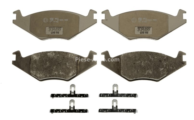 Set plăcuțe frână TRW, față (cu suplimente), pentru: SEAT CORDOBA, IBIZA II; VW DERBY, GOLF II, JETTA II, PASSAT B1, PASSAT B2, POLO, POLO CLASSIC, POLO II 1.0-2.1 05.73-10.02