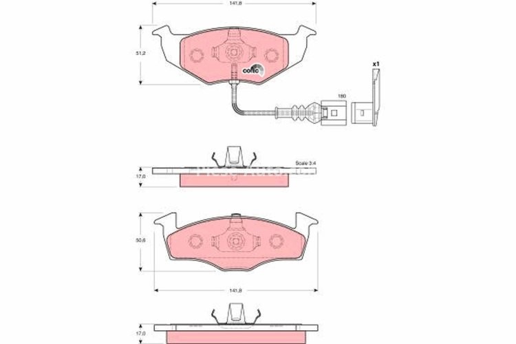 Set plăcuțe frână TRW, față, pentru: SKODA FABIA I, FABIA I PRAKTIK, FABIA II; VW POLO 1.0/1.2/1.4 12.99-12.14