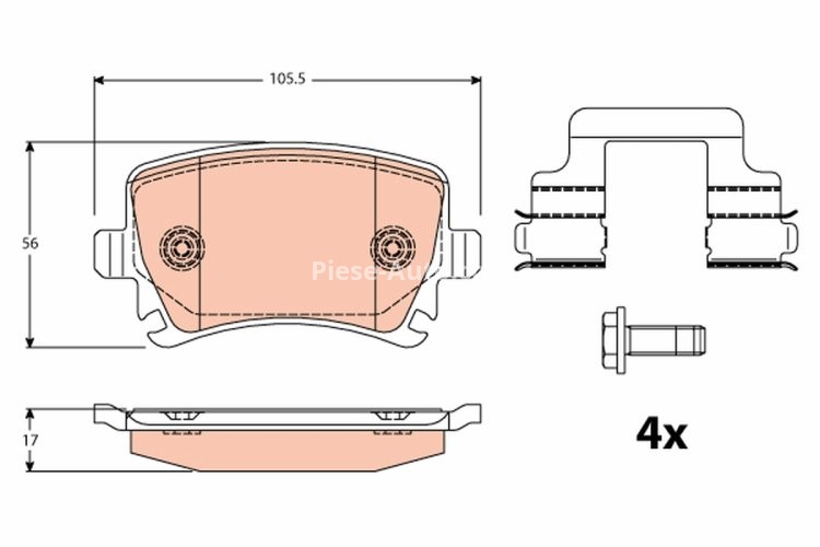 Set plăcuțe frână TRW, spate, (cu accesorii; cu șuruburi de ghidare etrier frână), pentru: SEAT LEON, LEON ST/KOMBI, LEON/HATCHBACK; SKODA SUPERB II; VW GOLF V 1.0-3.6 11.05-08.20
