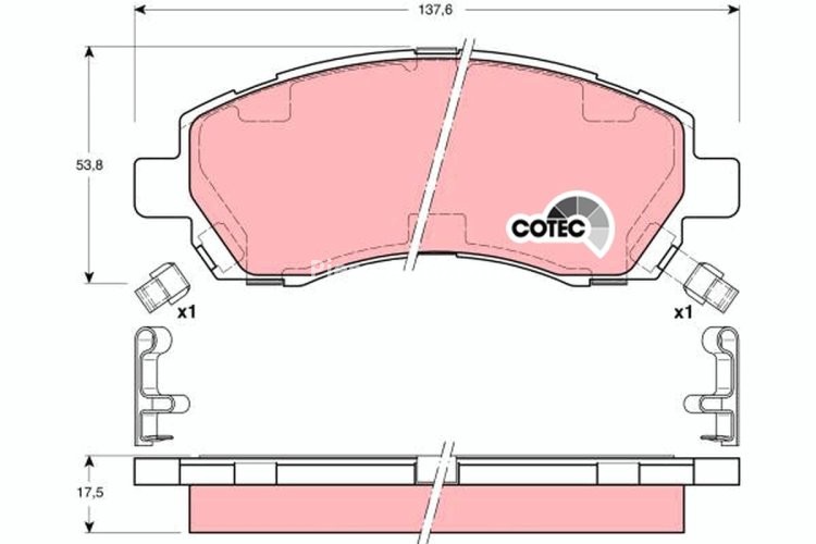 Set plăcuțe frână TRW, față (cu suplimente), pentru: SUBARU IMPREZA, LEGACY II, LEGACY III 1.6-2.2 08.92-09.06