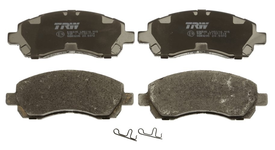Set plăcuțe frână TRW, față (cu suplimente), pentru: SUBARU IMPREZA, LEGACY II, LEGACY III 1.6-2.2 08.92-09.06