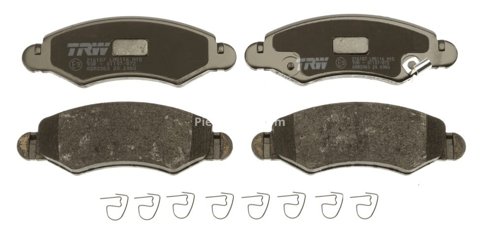 Set plăcuțe frână TRW, față (cu suplimente), pentru: SUBARU JUSTY III; SUZUKI IGNIS II, WAGON R, WAGON R+ 1.0-1.5 05.00-