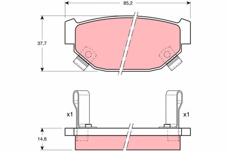 Set plăcuțe frână TRW, spate, pentru: SUBARU LEONE / LOYALE, LEONE III, XT 1.3/1.8 11.84-02.92