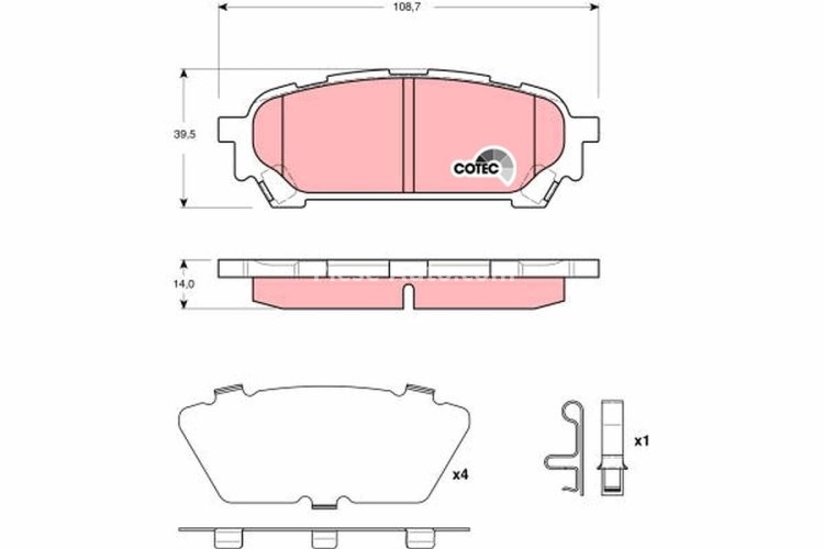 Set plăcuțe frână TRW, spate, (cu suplimente), pentru: SUBARU FORESTER, IMPREZA 1.6/2.0/2.5 12.00-06.09
