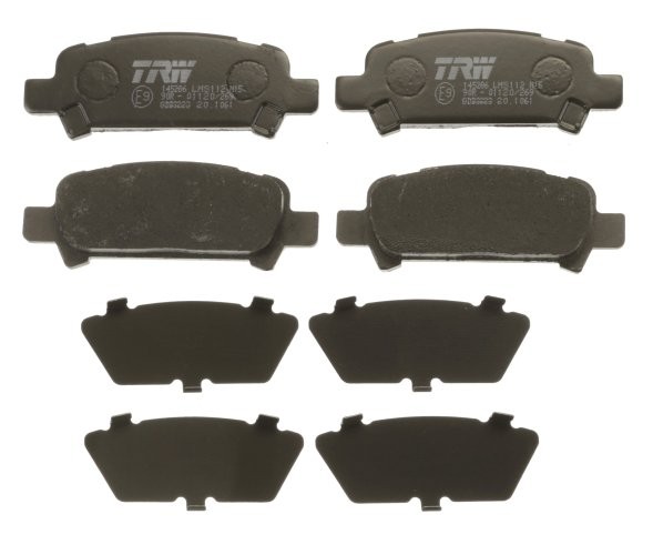 Set plăcuțe frână TRW, spate, (cu suplimente), pentru: SUBARU FORESTER, IMPREZA, LEGACY III, LEGACY IV, OUTBACK 1.5-3.0 10.95-08.09